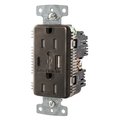 Bryant USB Duplex Receptacle, 15A 125V, 2-Pole 3-Wire Grounding, 5-15R, 1) 5A "C" USB and "A" Ports, Brown USBB15AC5